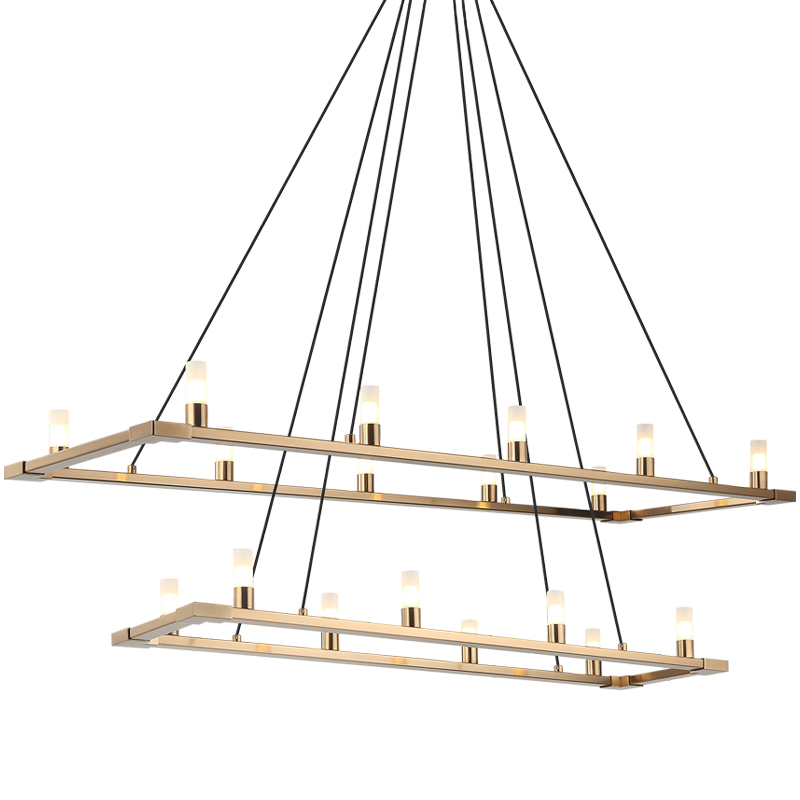 Steel Rectangular Frame with Opal Glass Shade Two Tier Chandelier