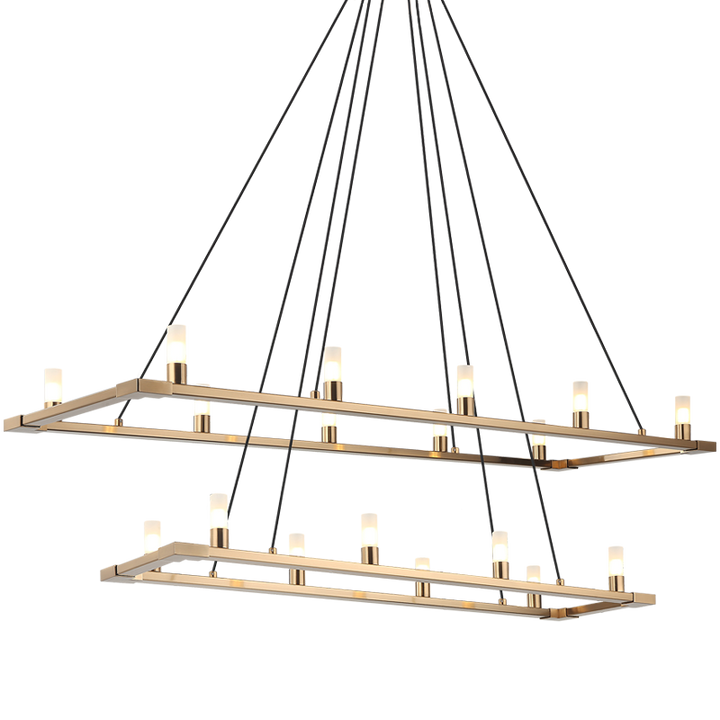 Steel Rectangular Frame with Opal Glass Shade Two Tier Chandelier