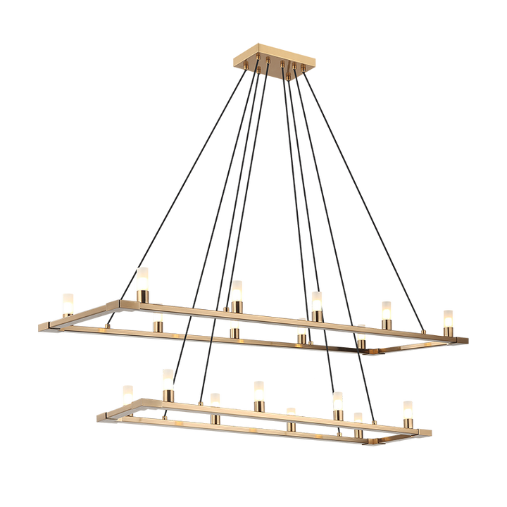 Steel Rectangular Frame with Opal Glass Shade Two Tier Chandelier