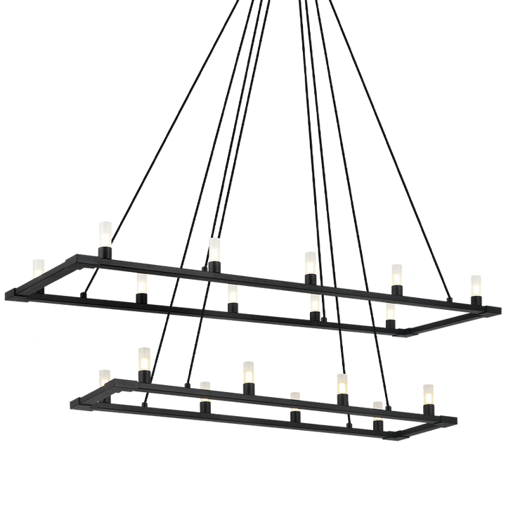 Steel Rectangular Frame with Opal Glass Shade Two Tier Chandelier