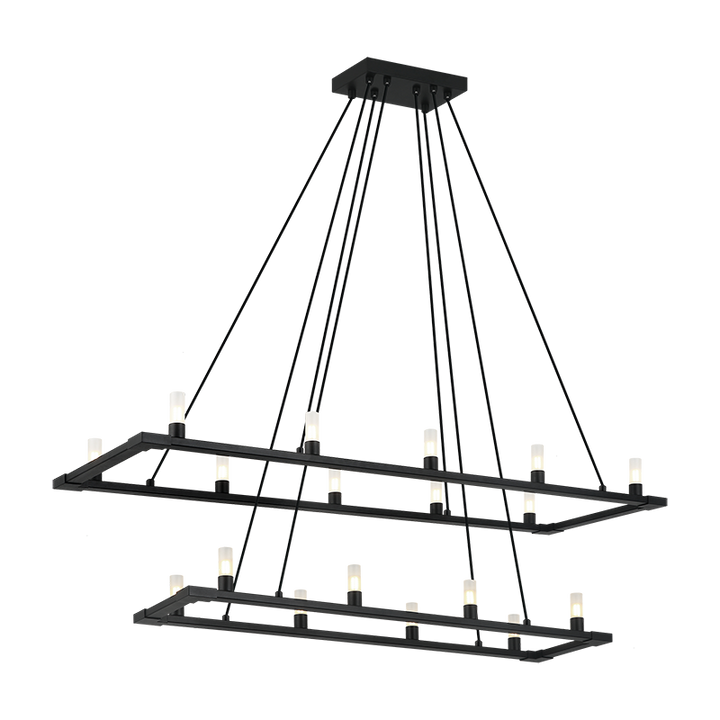 Steel Rectangular Frame with Opal Glass Shade Two Tier Chandelier