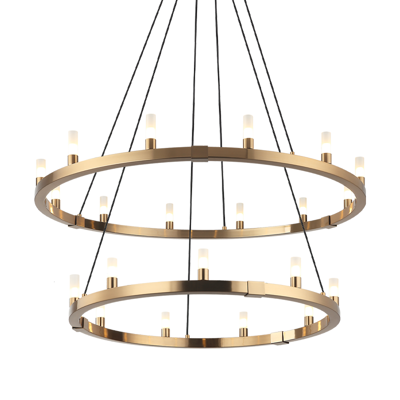 Steel Ring Frame with Opal Glass Shade Double Tier Chandelier