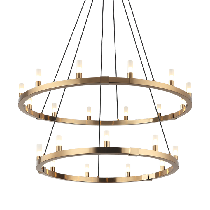 Steel Ring Frame with Opal Glass Shade Double Tier Chandelier