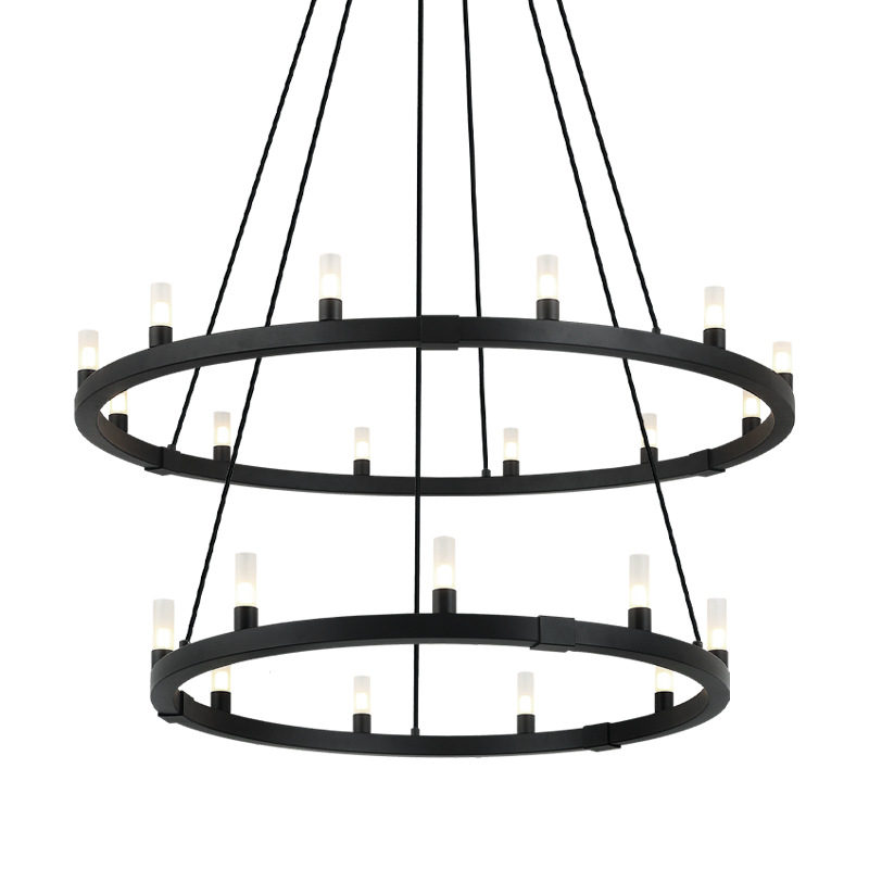 Steel Ring Frame with Opal Glass Shade Double Tier Chandelier