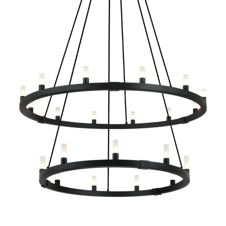 Steel Ring Frame with Opal Glass Shade Double Tier Chandelier