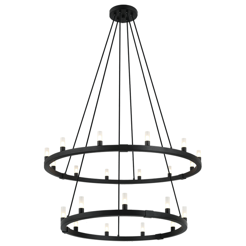 Steel Ring Frame with Opal Glass Shade Double Tier Chandelier
