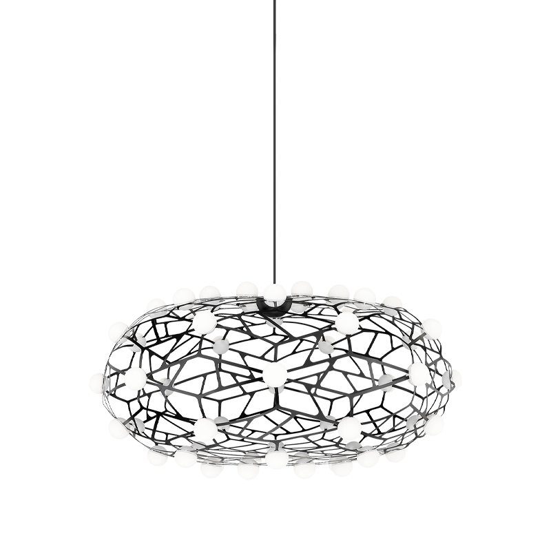 LED Coral Frame with Opal Glass Shade Chandelier in Black by Matteo Lighting