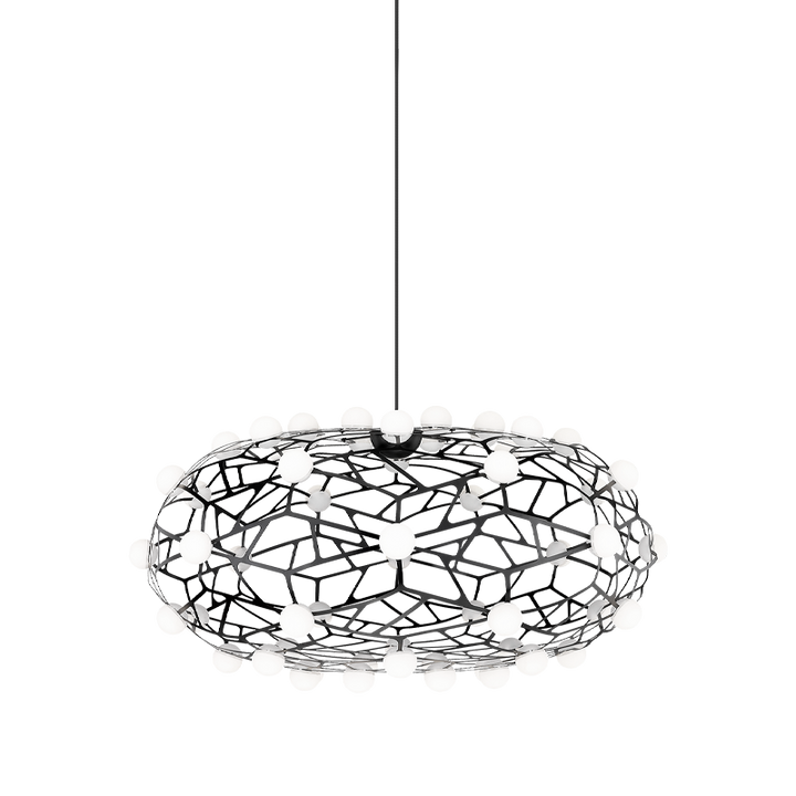 LED Coral Frame with Opal Glass Shade Chandelier in Black by Matteo Lighting