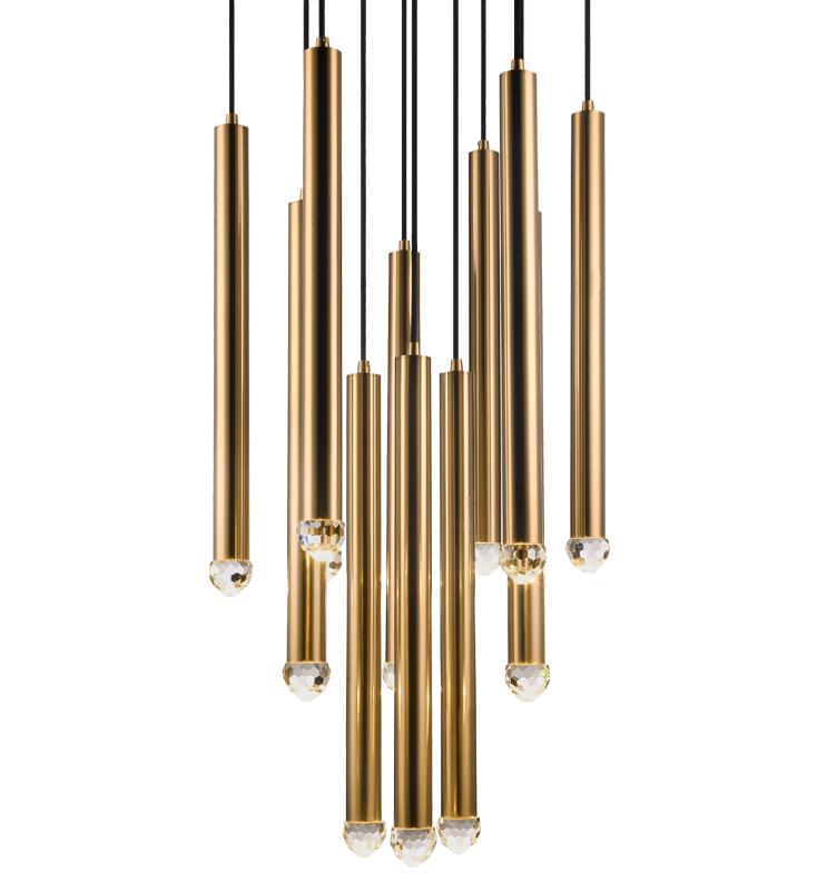 LED Steel Cylindrical Frame with Diamond Cut Crystal Diffuser Chandelier