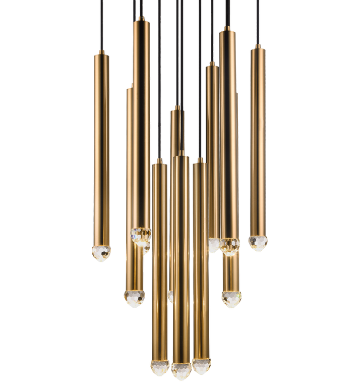 LED Steel Cylindrical Frame with Diamond Cut Crystal Diffuser Chandelier