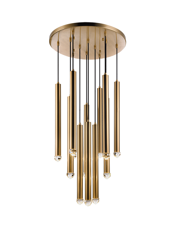 LED Steel Cylindrical Frame with Diamond Cut Crystal Diffuser Chandelier
