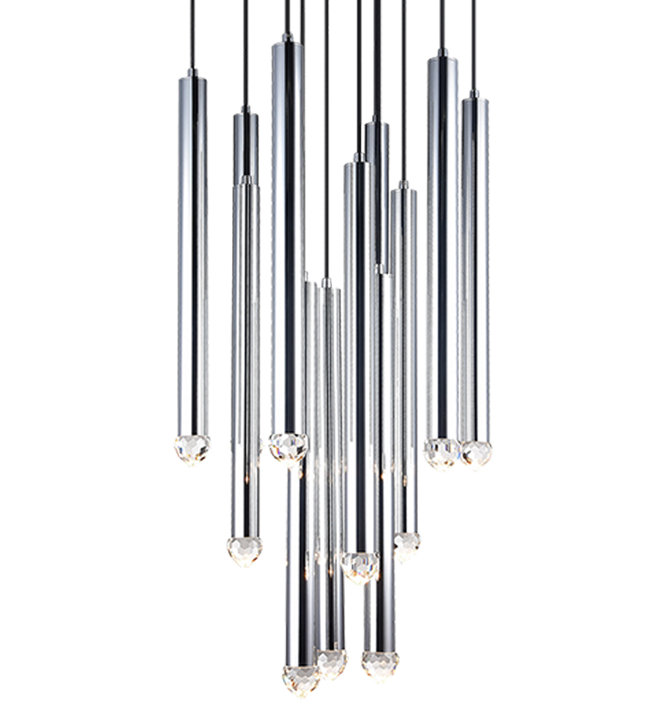LED Steel Cylindrical Frame with Diamond Cut Crystal Diffuser Chandelier