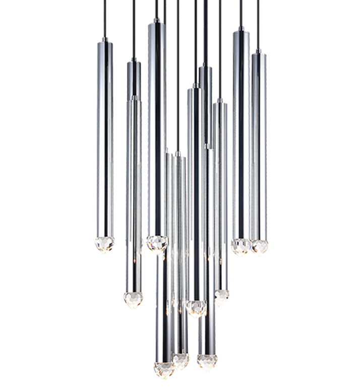 LED Steel Cylindrical Frame with Diamond Cut Crystal Diffuser Chandelier