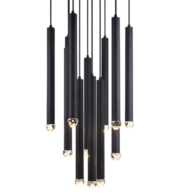 LED Steel Cylindrical Frame with Diamond Cut Crystal Diffuser Chandelier