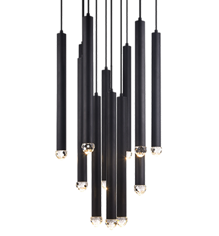 LED Steel Cylindrical Frame with Diamond Cut Crystal Diffuser Chandelier