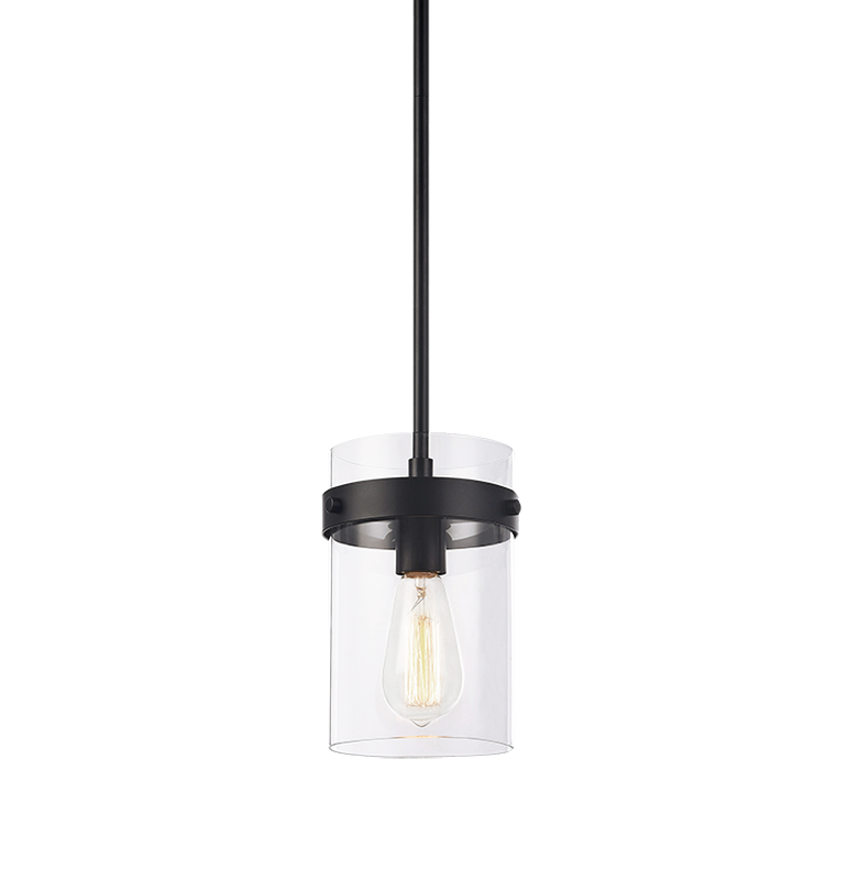 Steel Frame with Clear Cylindrical Glass Shade Pendant