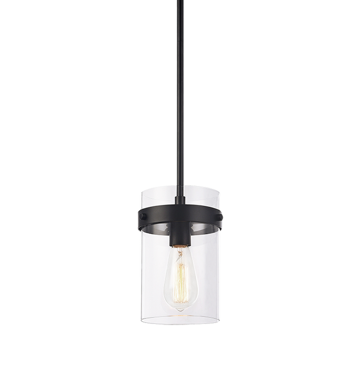 Steel Frame with Clear Cylindrical Glass Shade Pendant