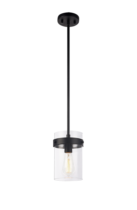 Steel Frame with Clear Cylindrical Glass Shade Pendant
