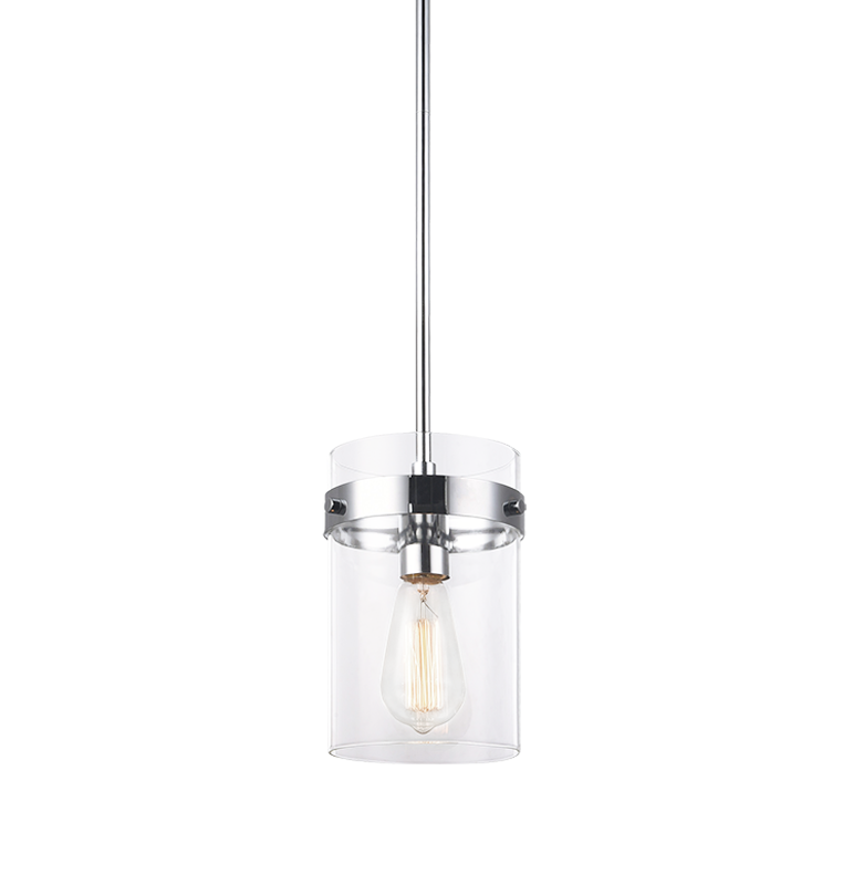 Steel Frame with Clear Cylindrical Glass Shade Pendant