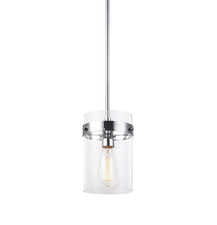 Steel Frame with Clear Cylindrical Glass Shade Pendant