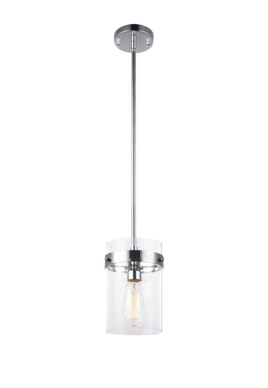 Steel Frame with Clear Cylindrical Glass Shade Pendant