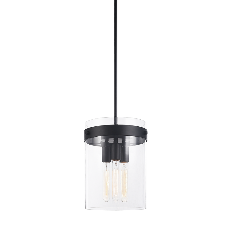 Steel Frame with Clear Cylindrical Glass Shade Pendant