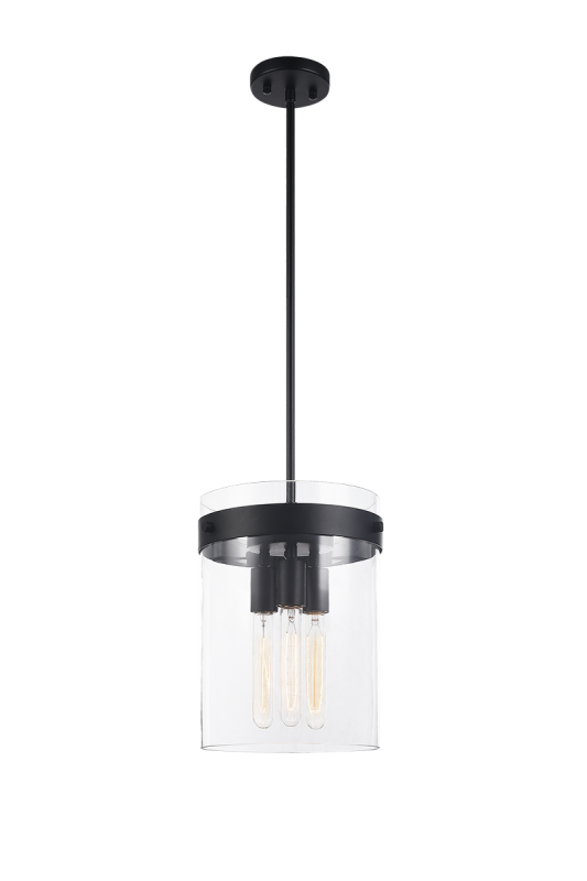 Steel Frame with Clear Cylindrical Glass Shade Pendant