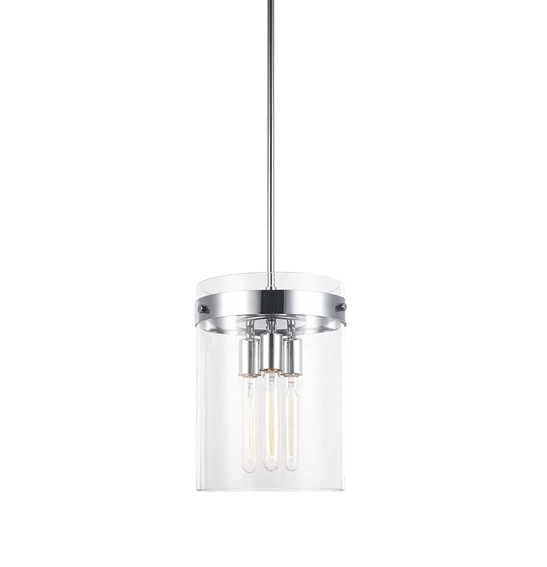 Steel Frame with Clear Cylindrical Glass Shade Pendant