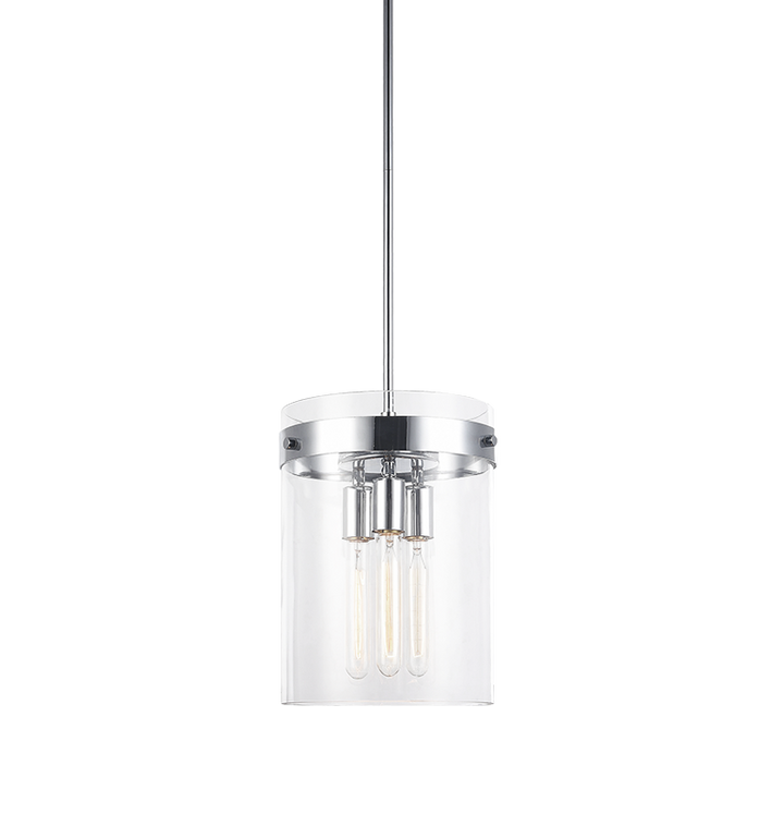 Steel Frame with Clear Cylindrical Glass Shade Pendant