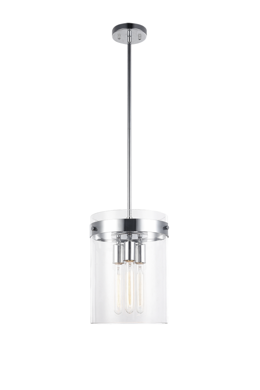 Steel Frame with Clear Cylindrical Glass Shade Pendant