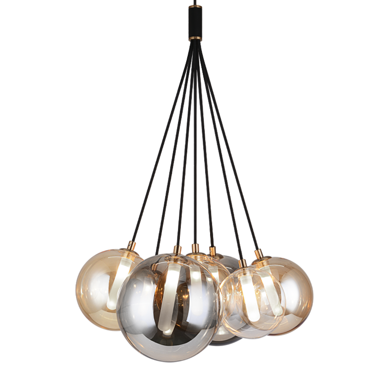 Steel Frame with Glass Globe Multi Pendant / Chandelier