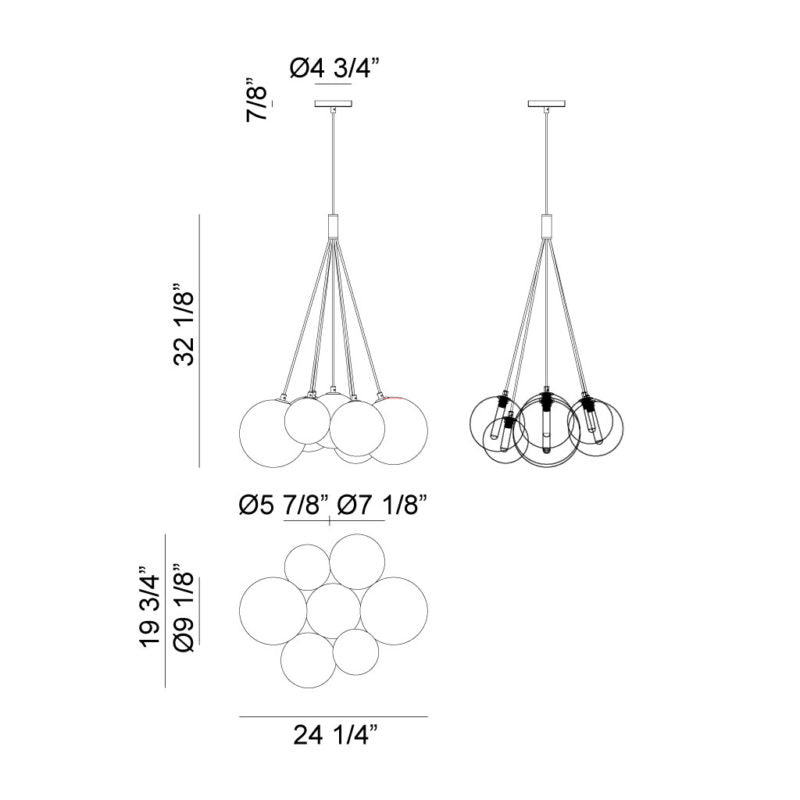 Steel Frame with Glass Globe Multi Pendant / Chandelier