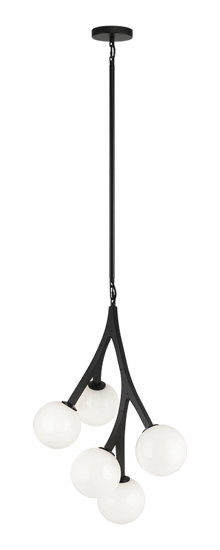 Steel Branch Arm Frame with Opal Glass Globe Shade Pendant
