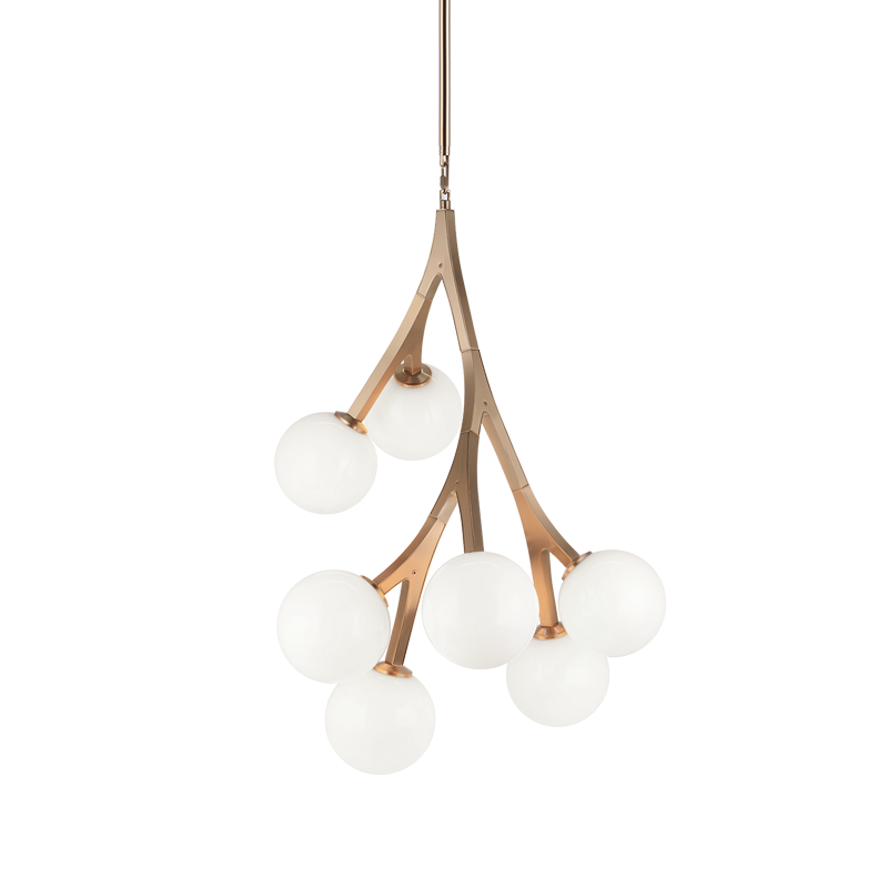 Steel Branch Arm Frame with Opal Glass Globe Shade Pendant