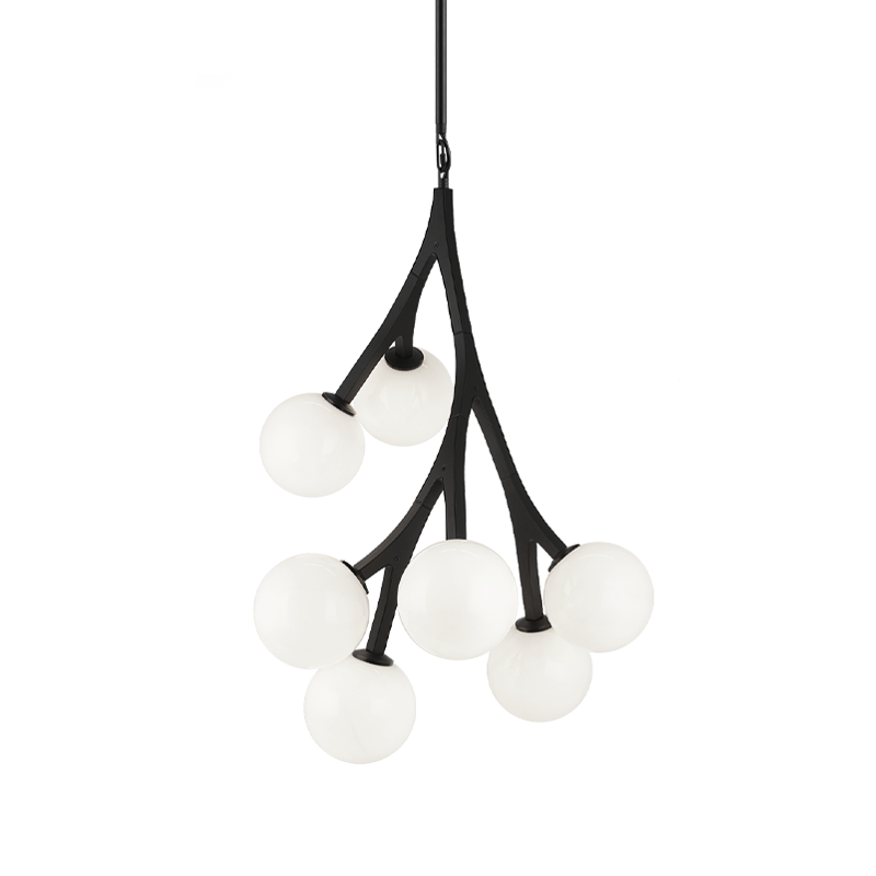 Steel Branch Arm Frame with Opal Glass Globe Shade Pendant