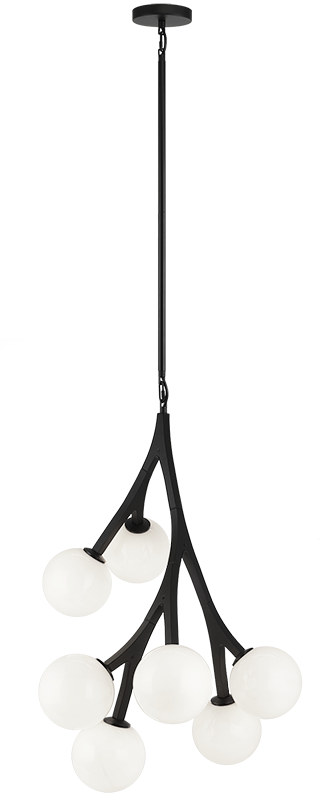 Steel Branch Arm Frame with Opal Glass Globe Shade Pendant