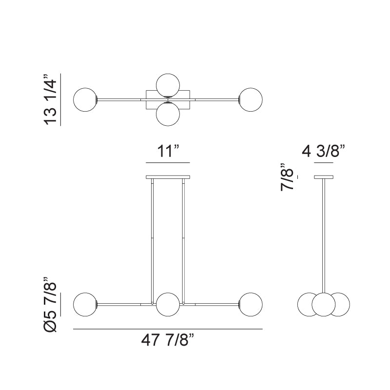 Steel Rod with Glass Globe Linear Pendant