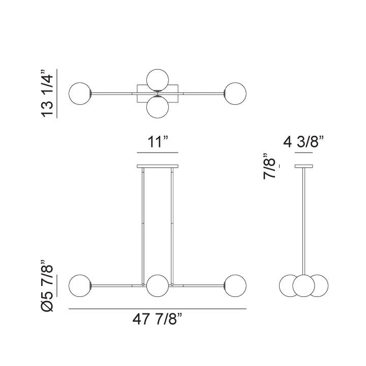Steel Rod with Glass Globe Linear Pendant