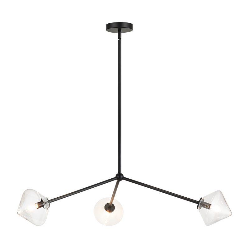 Steel Rod with Glass Shade Chandelier