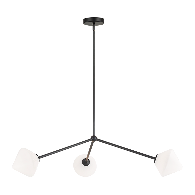 Steel Rod with Glass Shade Chandelier