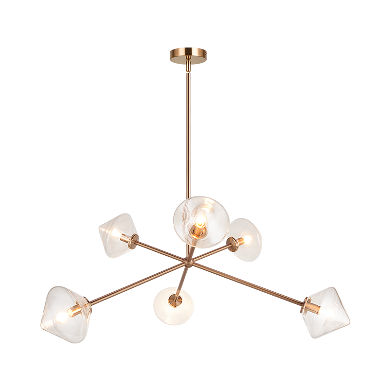 Steel Rod with Glass Shade Chandelier