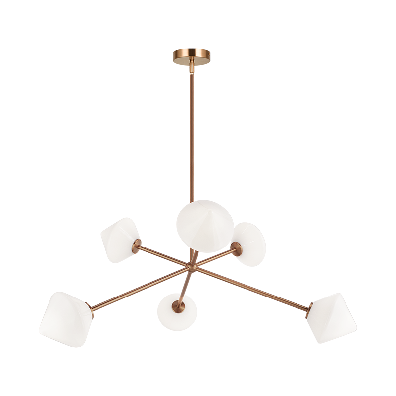 Steel Rod with Glass Shade Chandelier