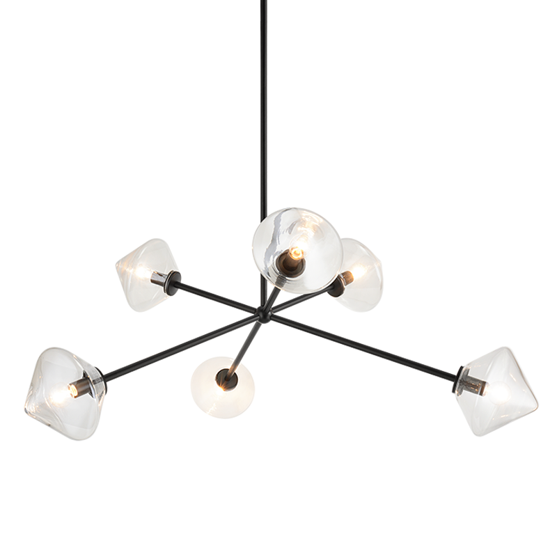 Steel Rod with Glass Shade Chandelier