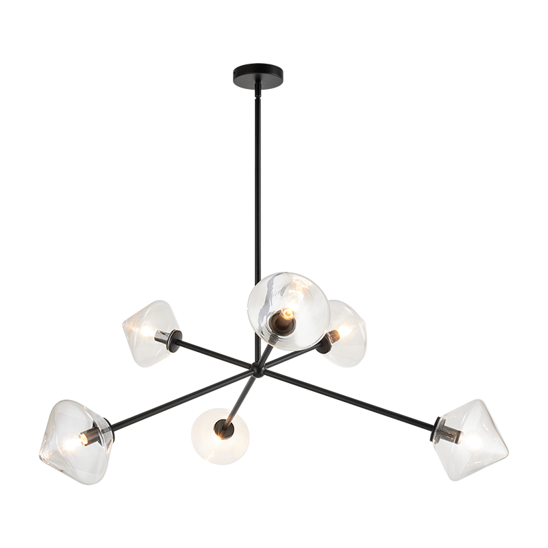 Steel Rod with Glass Shade Chandelier
