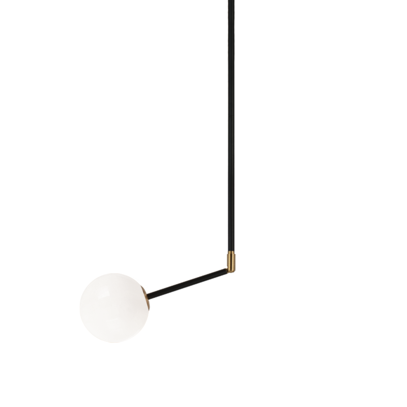 Black with Aged Gold Brass Rod with Opal Glass Globe Adjustable Pendant