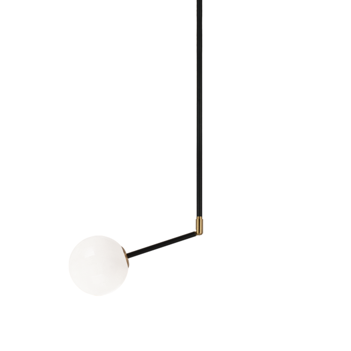 Black with Aged Gold Brass Rod with Opal Glass Globe Adjustable Pendant