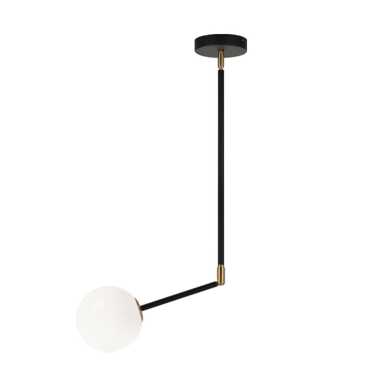 Black with Aged Gold Brass Rod with Opal Glass Globe Adjustable Pendant
