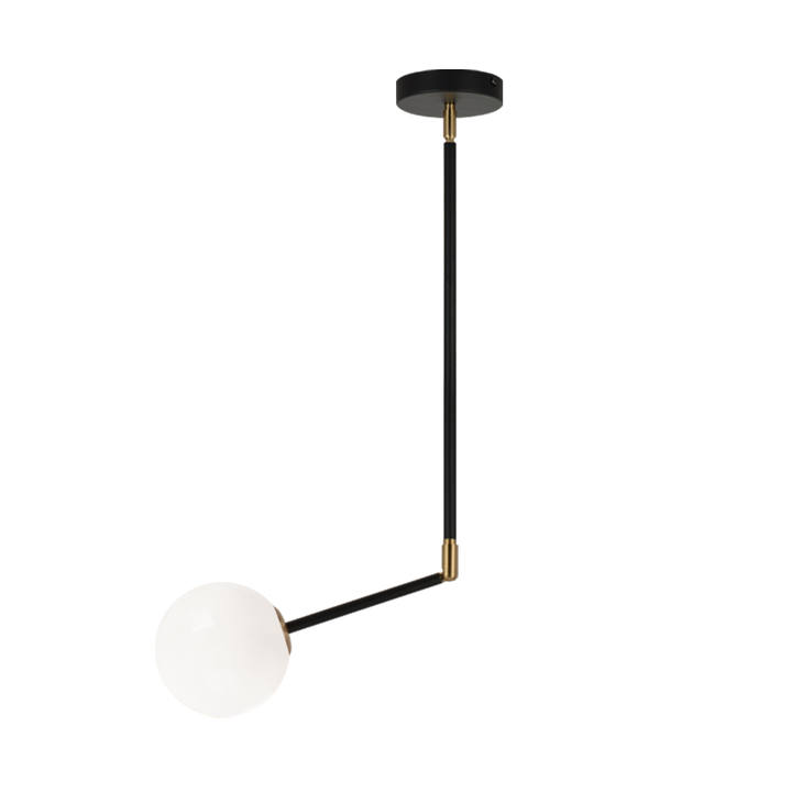 Black with Aged Gold Brass Rod with Opal Glass Globe Adjustable Pendant
