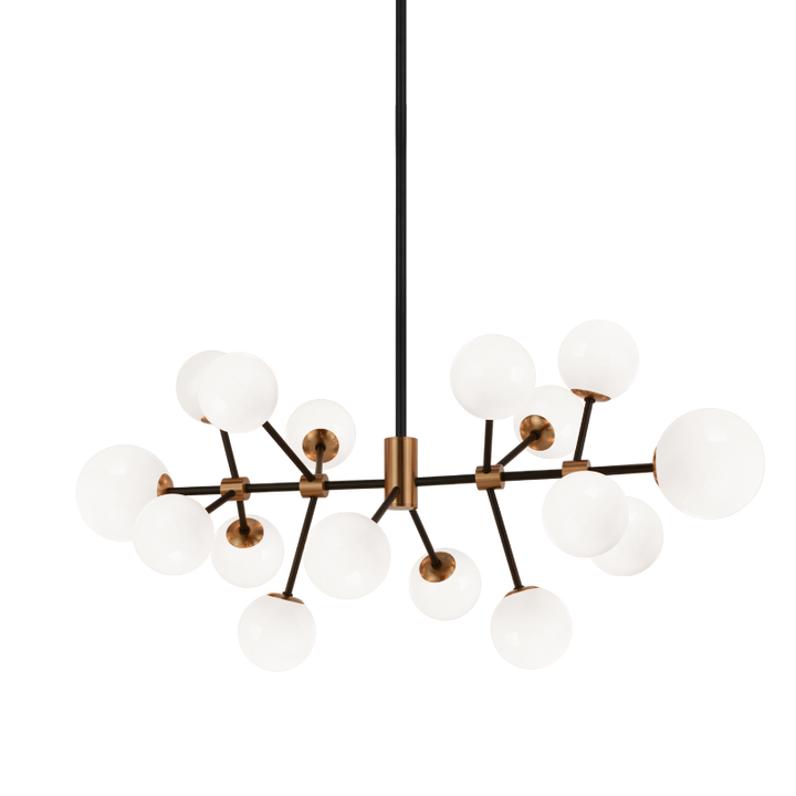 Black and Aged Gold Brass Frame with Opal Glass Globe Linear Chandelier