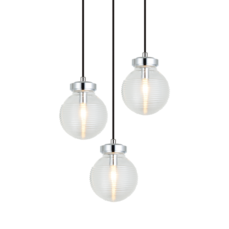 Steel Frame with Rubbed Clear Glass Globe Pendant